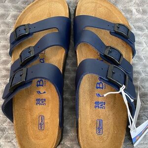 Birkenstock Betula navy blue sandals..soft foot bed…size 38..filled in footprint
